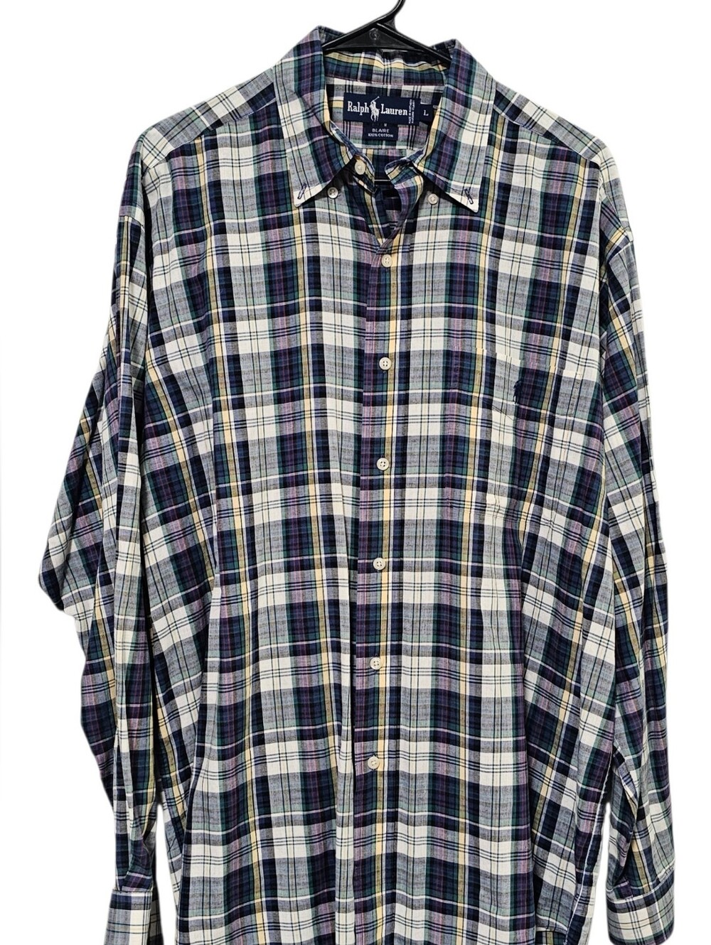 Polo Ralph Lauren Men's Long Sleeve Green & Blue Plaid Button Down Pony Size L
